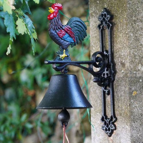 Cast Iron Cockerel Bell Rooster Chicken Garden Ornament