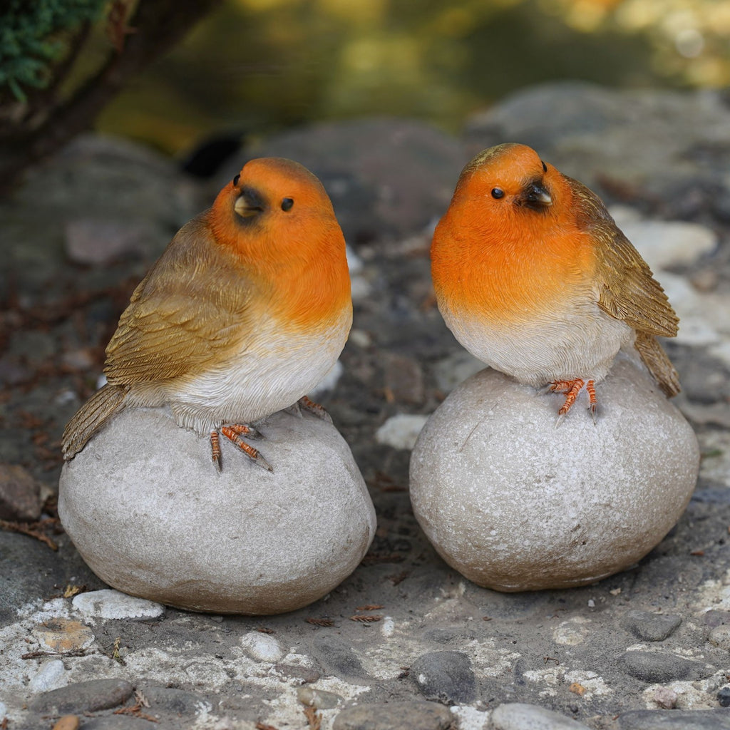 Robin on Stone Pair Resin Statue