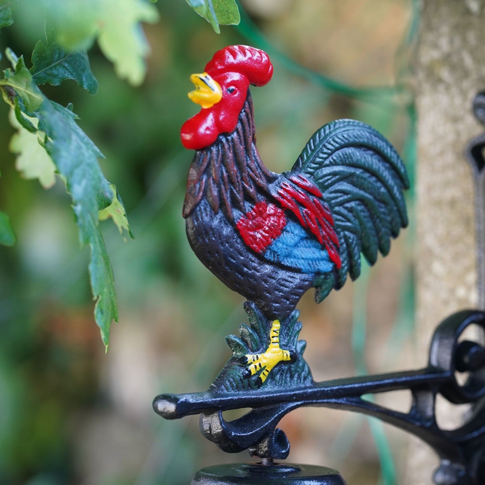 Cast Iron Cockerel Bell Rooster Chicken Garden Ornament