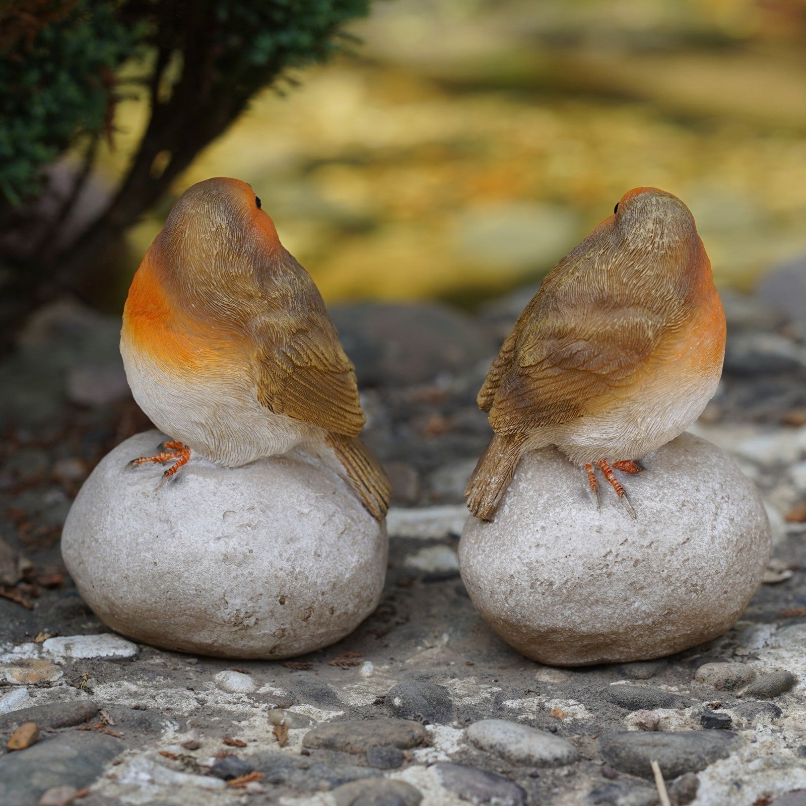 Robin on Stone Pair Resin Statue