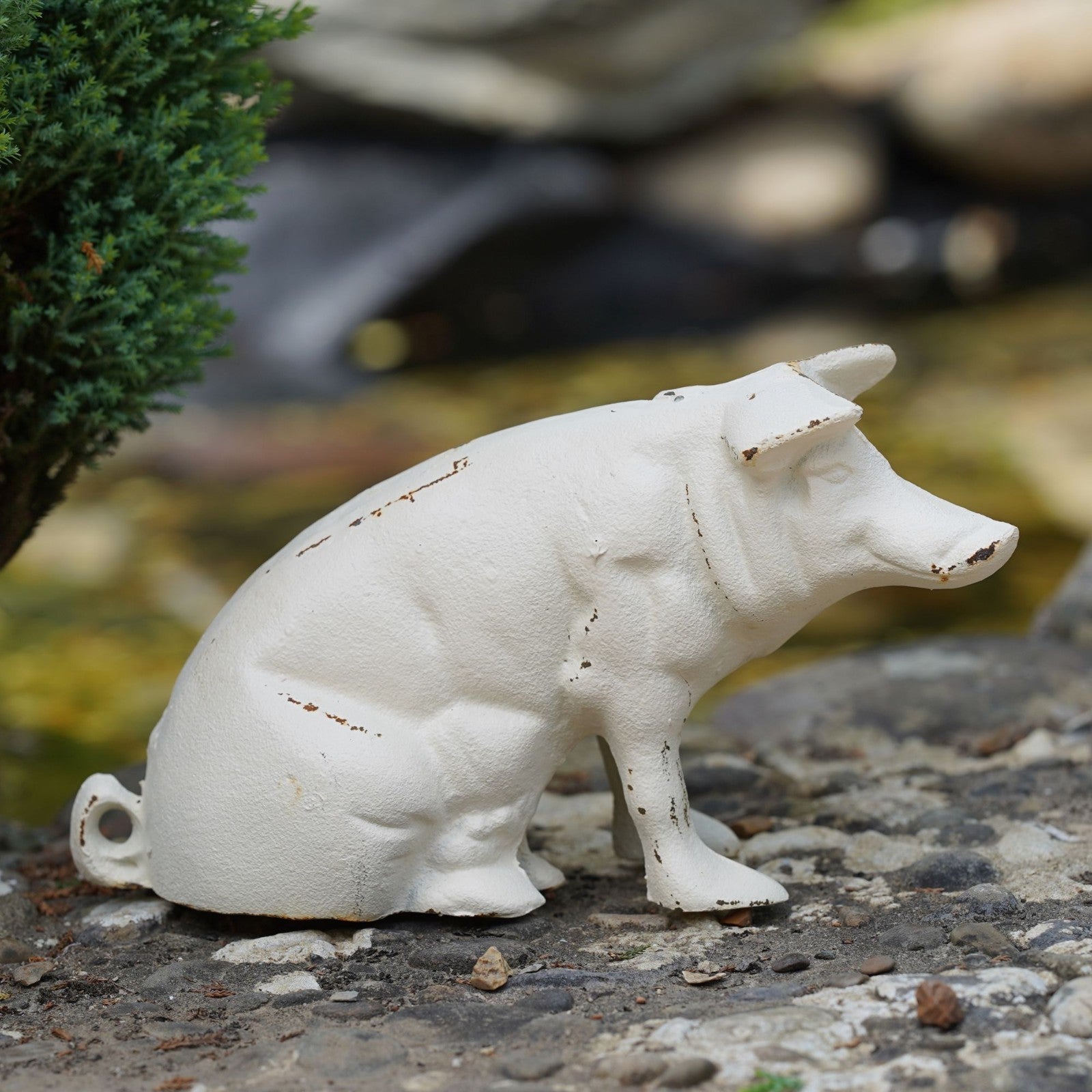 Cast Iron Pig Ornament | White Antique Style