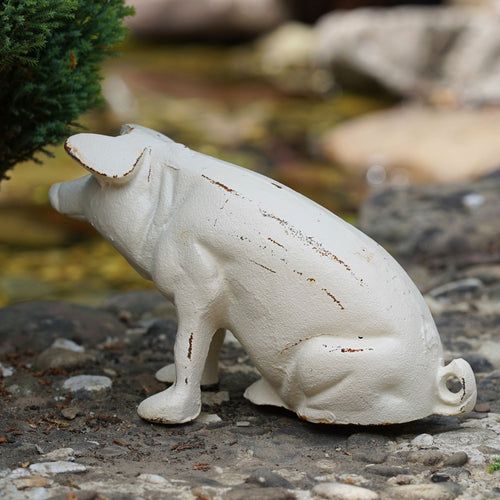Cast Iron Pig Ornament | White Antique Style