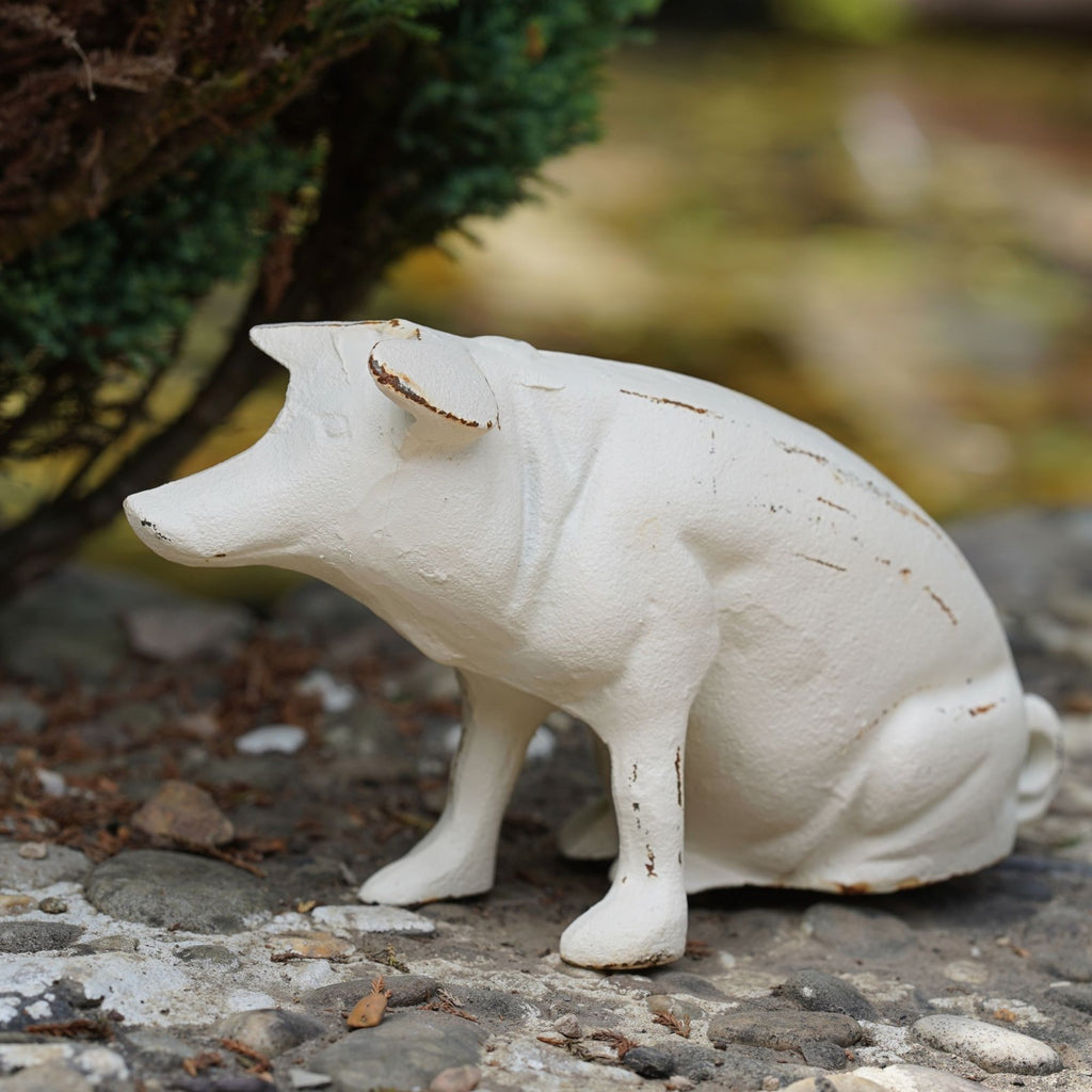 Cast Iron Pig Ornament | White Antique Style
