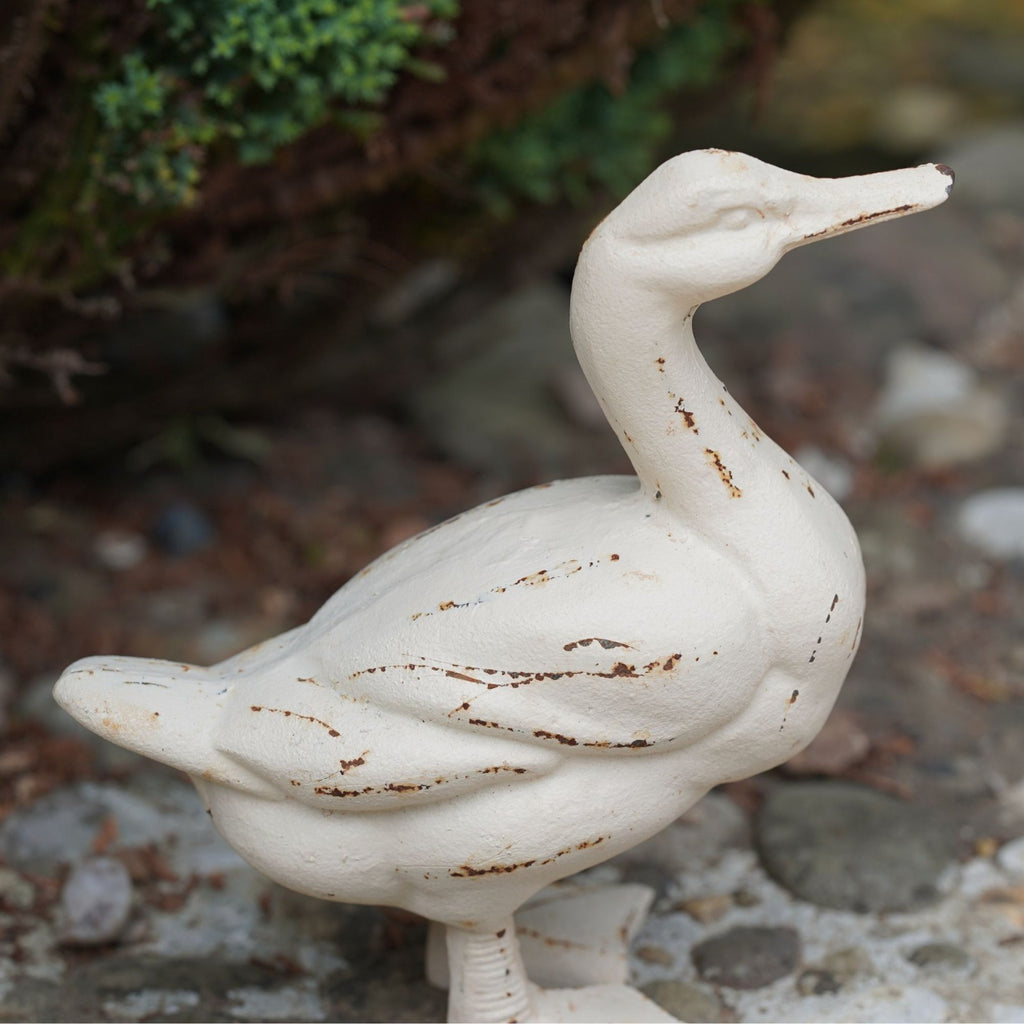 Cast Iron Duck Ornament | White Antique Style