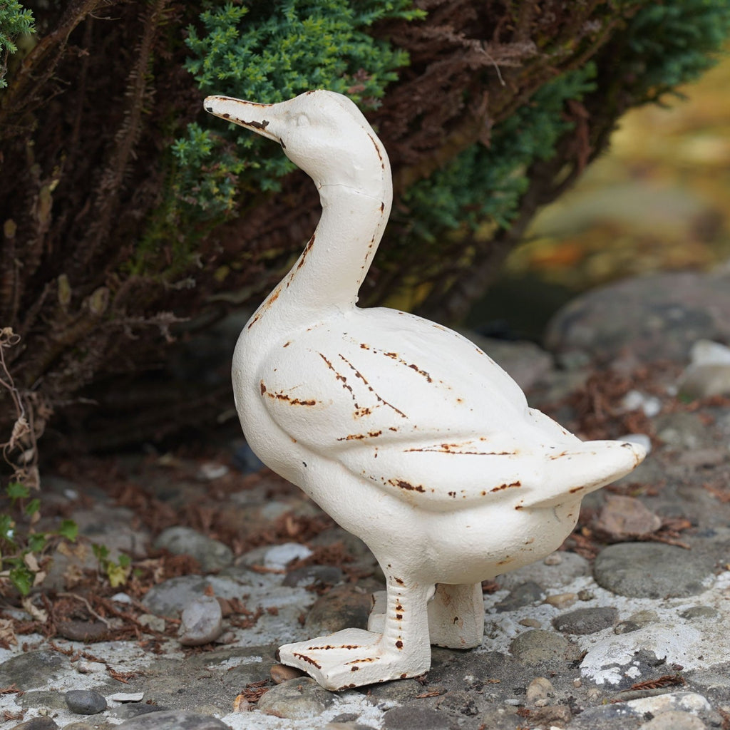 Cast Iron Duck Ornament | White Antique Style