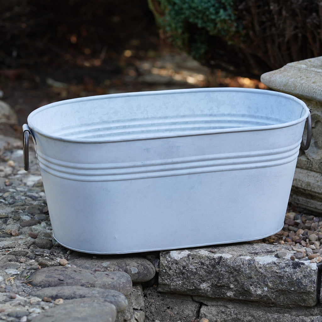 Galvanised Oval Trough Planter with Handles