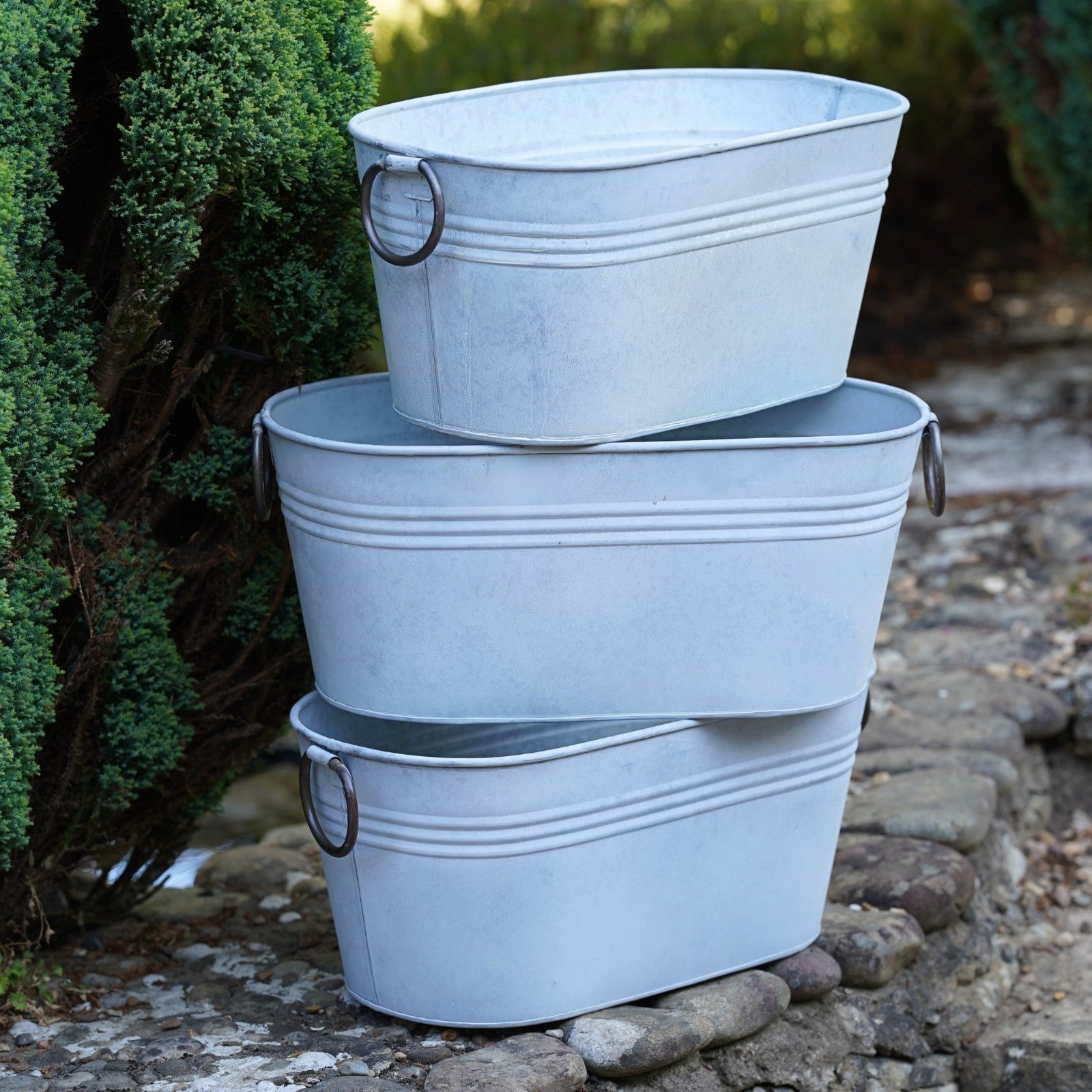 Galvanised Oval Trough Planter with Handles