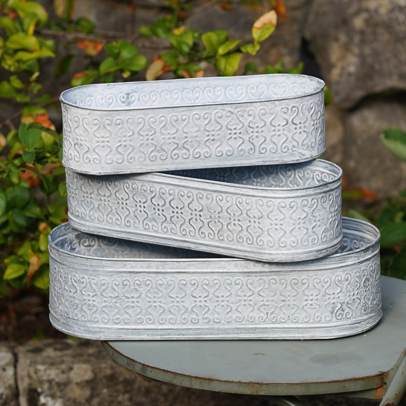 Galvanised Metal Floral Planters – Single or Set of 3