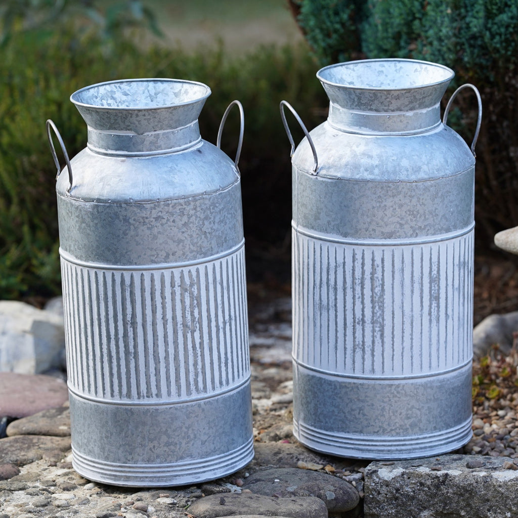 Galvanised Milk Churn Planters – Set of 2
