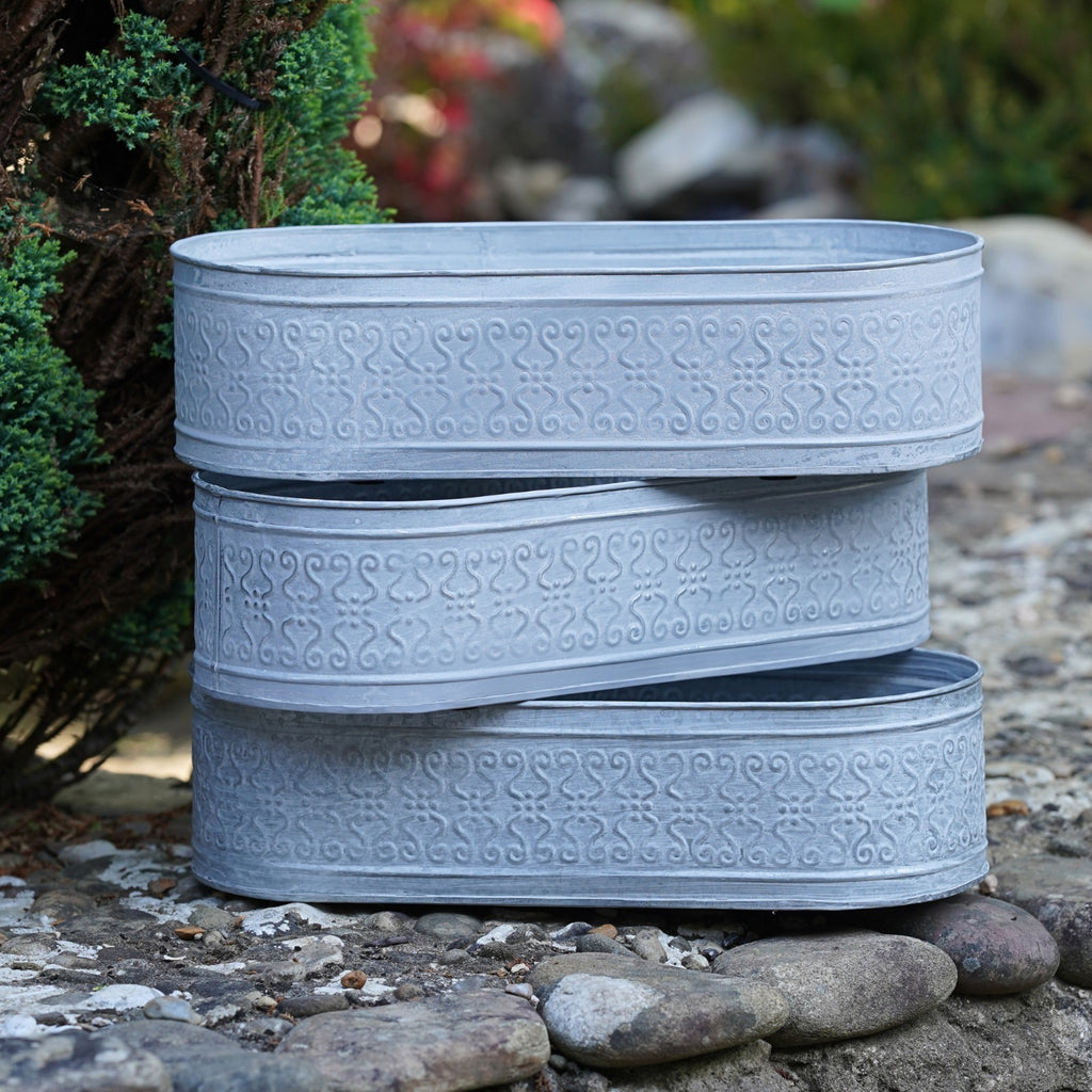 Galvanised Metal Floral Planters – Set of 3 (Large)