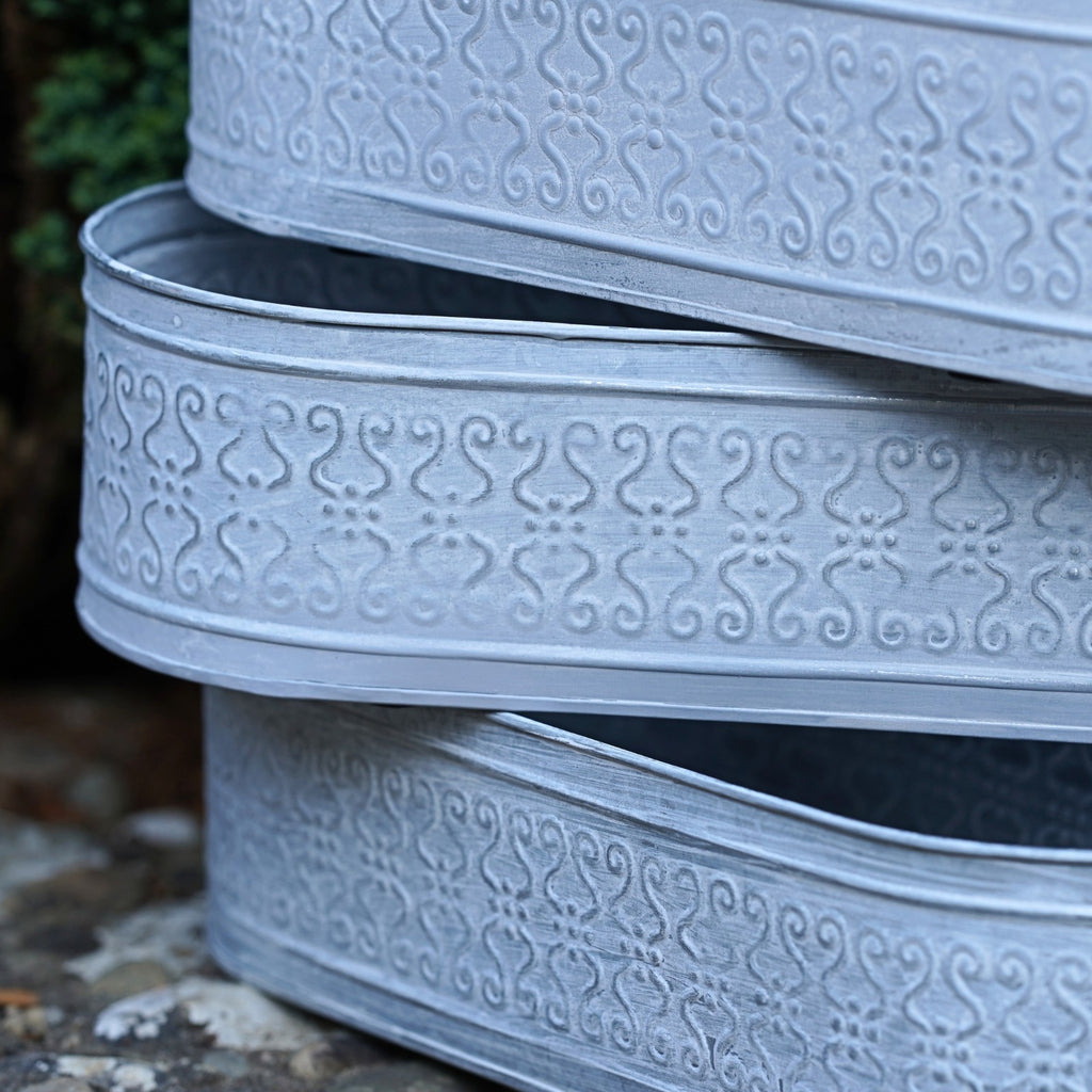 Galvanised Metal Floral Planters – Set of 3 (Large)