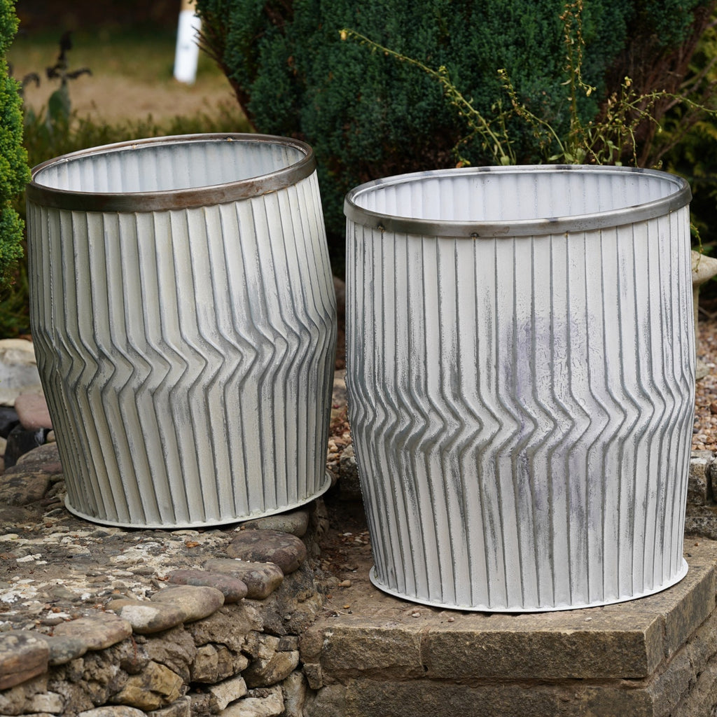 Galvanised Chevron Dolly Tub Planters – Single or Set of 2