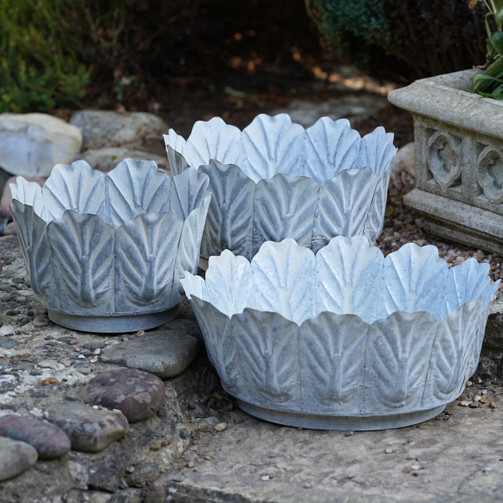 Galvanised Metal Leaf Planters
