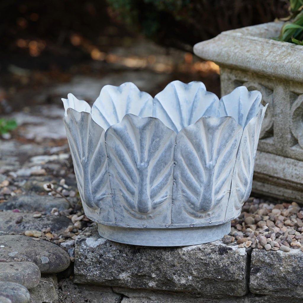 Galvanised Metal Leaf Planters