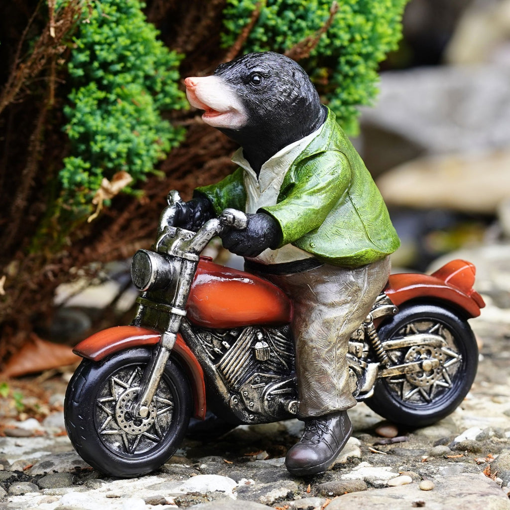 Mole on Motorbike Resin Garden Ornament