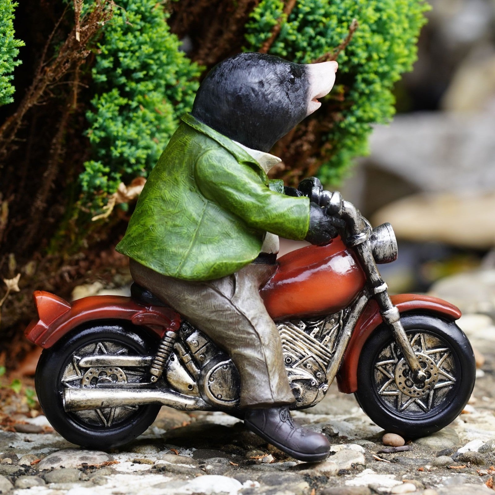 Mole on Motorbike Resin Garden Ornament