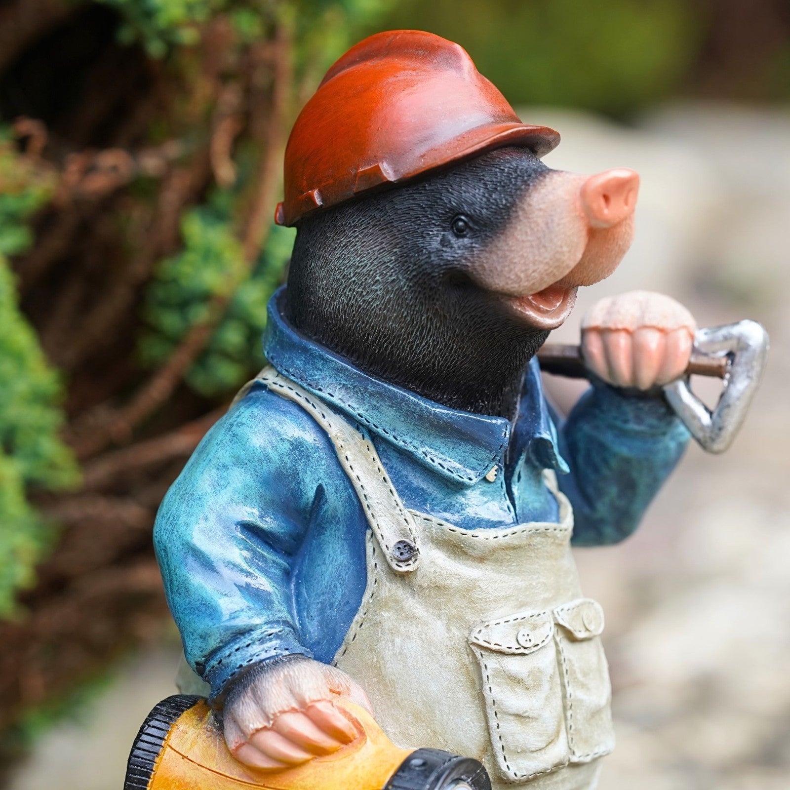 Mining Mole with Solar Lantern Resin Garden Ornament