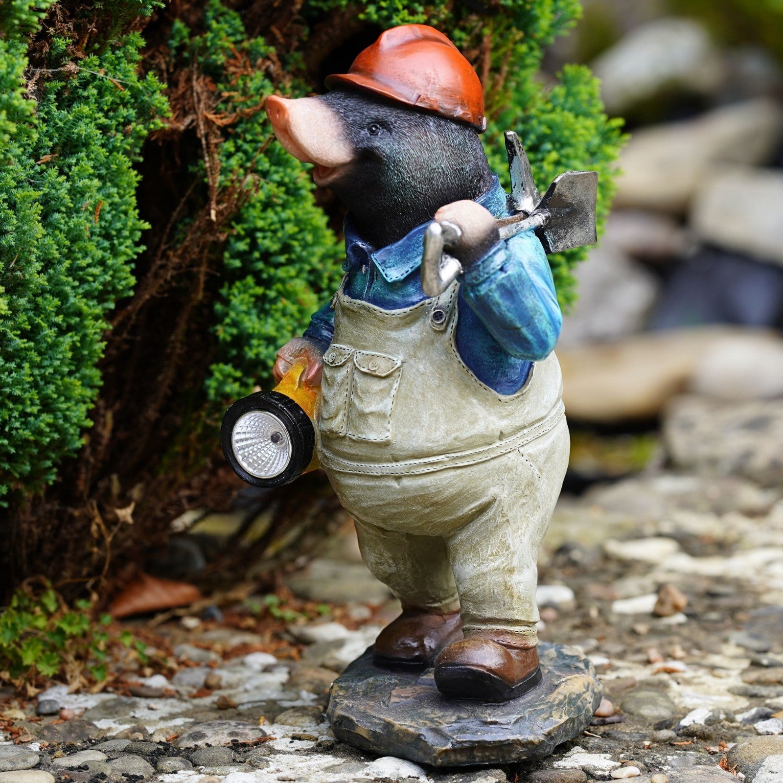 Mining Mole with Solar Lantern Resin Garden Ornament