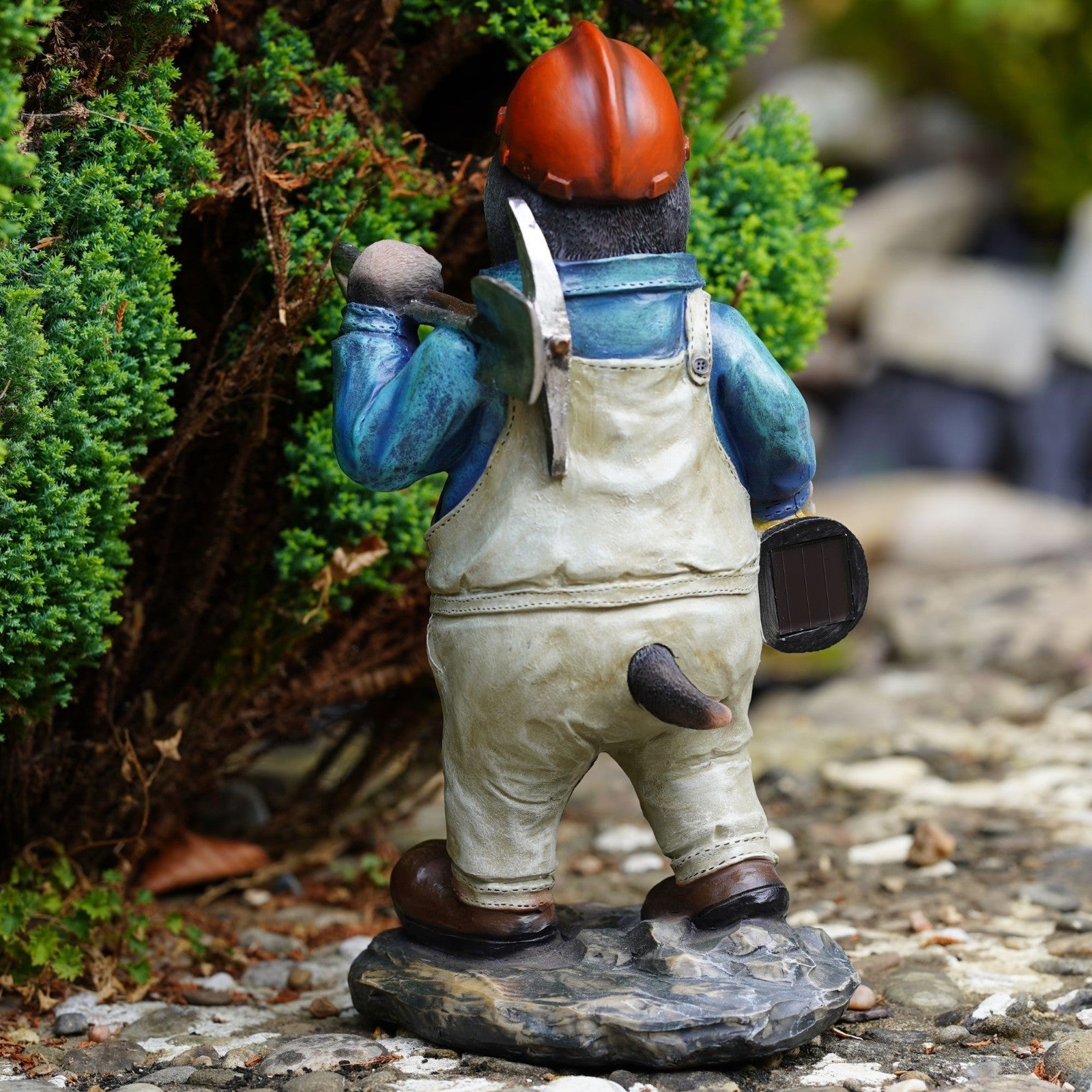Mining Mole with Solar Lantern Resin Garden Ornament