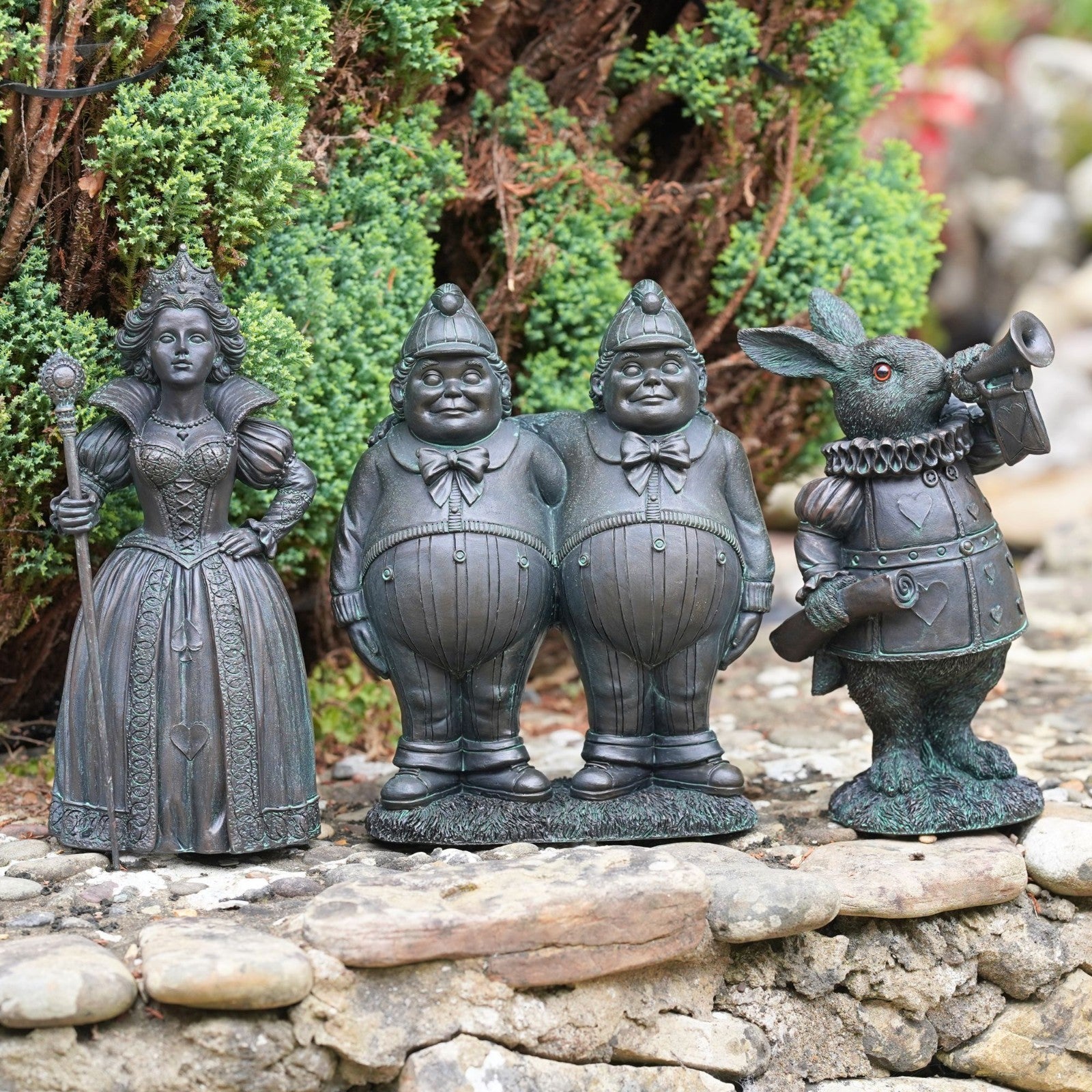 Alice in Wonderland Bronze Effect Resin Garden Statues – Set of 3