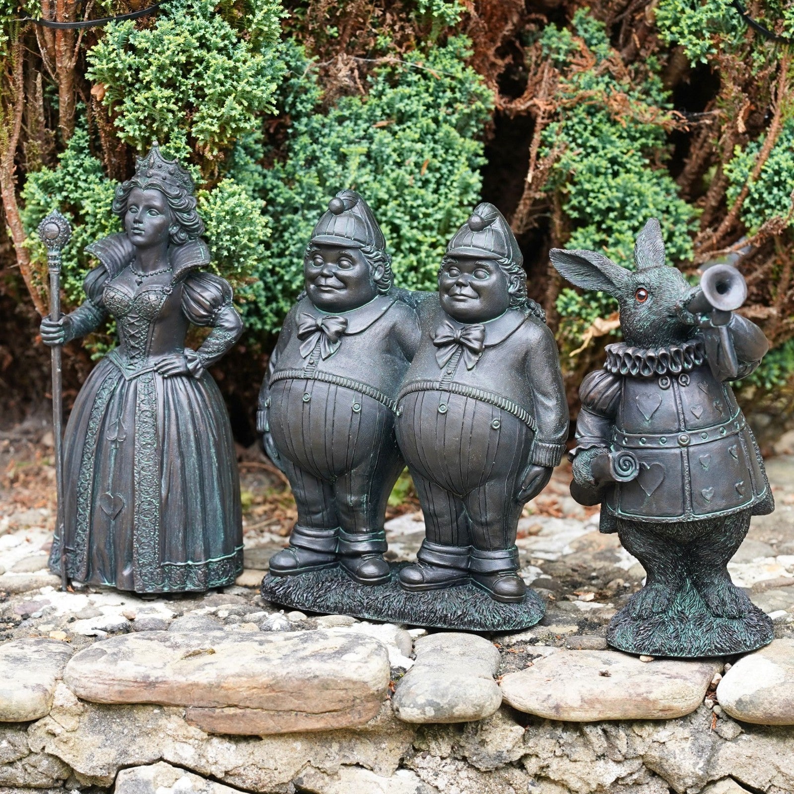 Alice in Wonderland Bronze Effect Resin Garden Statues – Set of 3