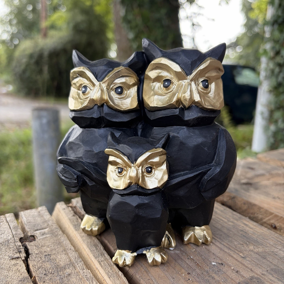 Owl Family Resin Garden Statue