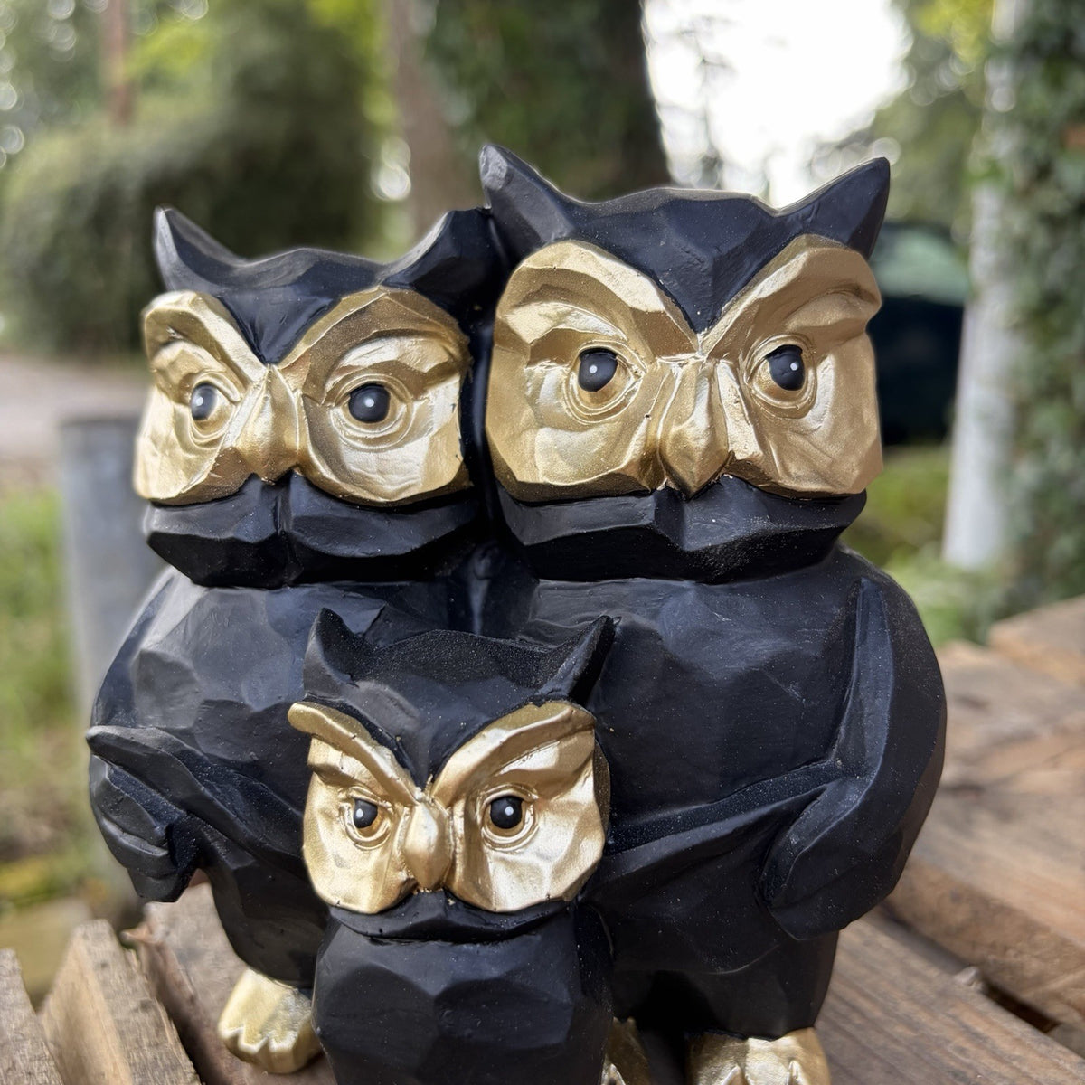 Owl Family Resin Garden Statue