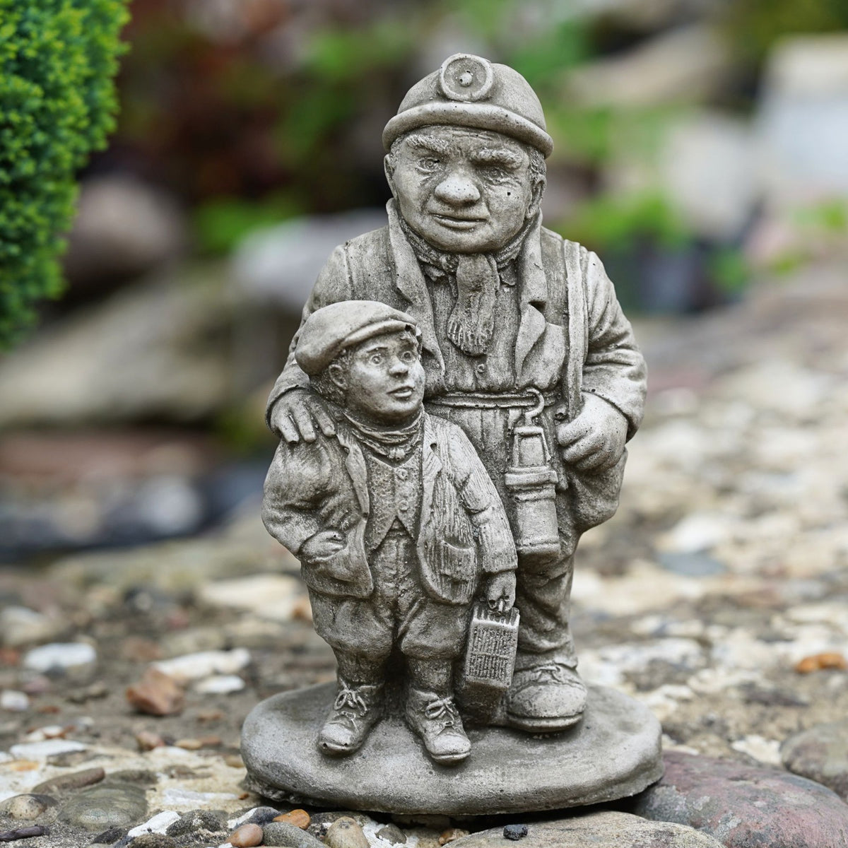 Coal Miner and Son Stone Statue