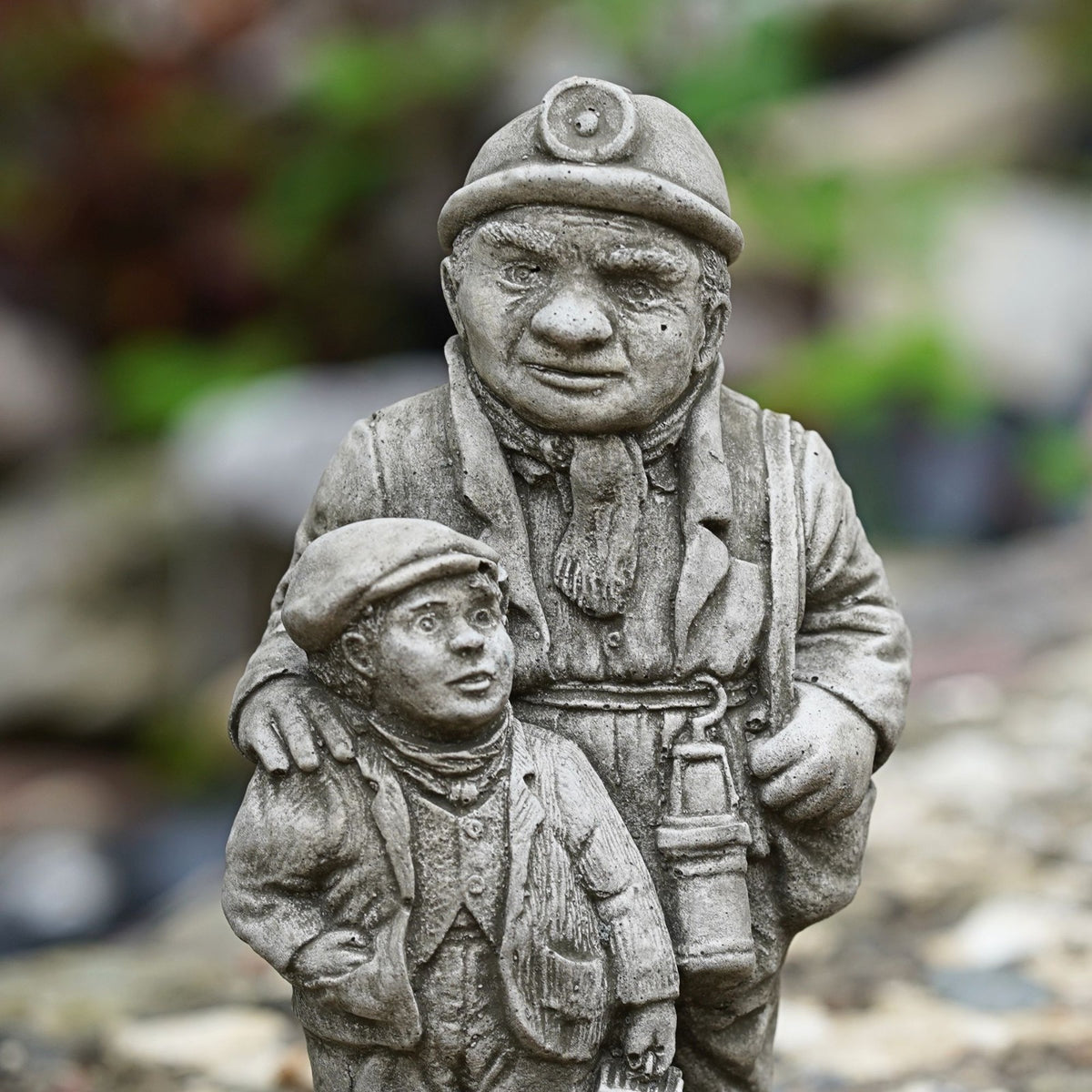 Coal Miner and Son Stone Statue