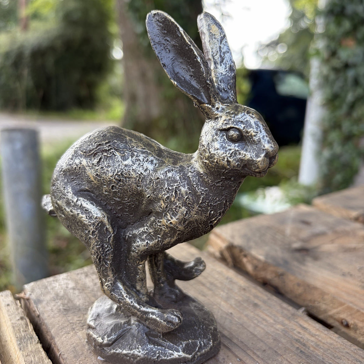 Gold Running Hare Resin Statue