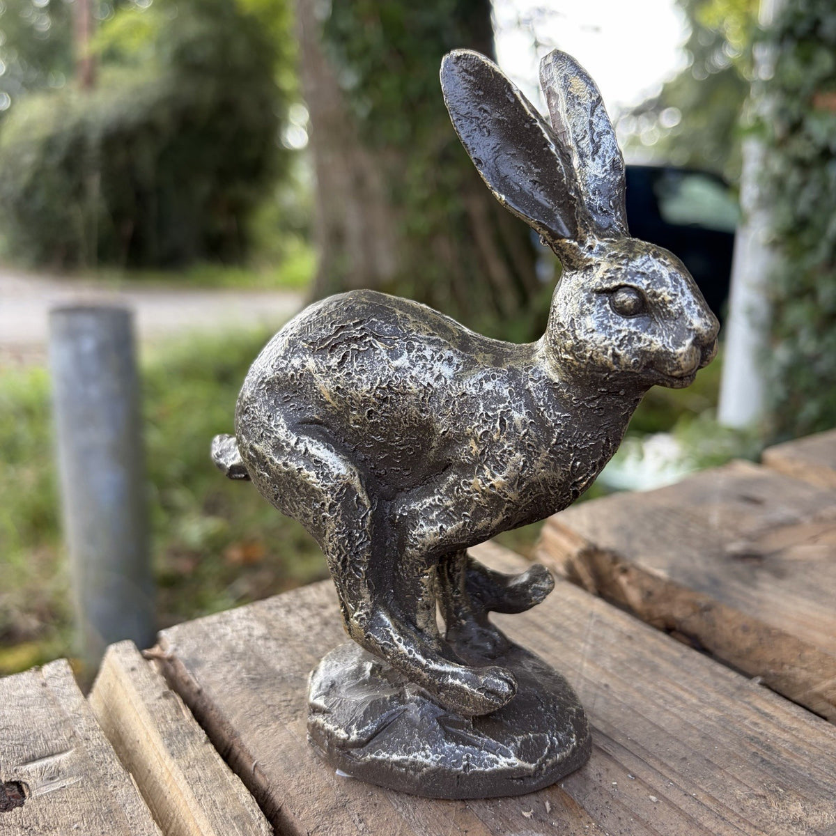Gold Running Hare Resin Statue
