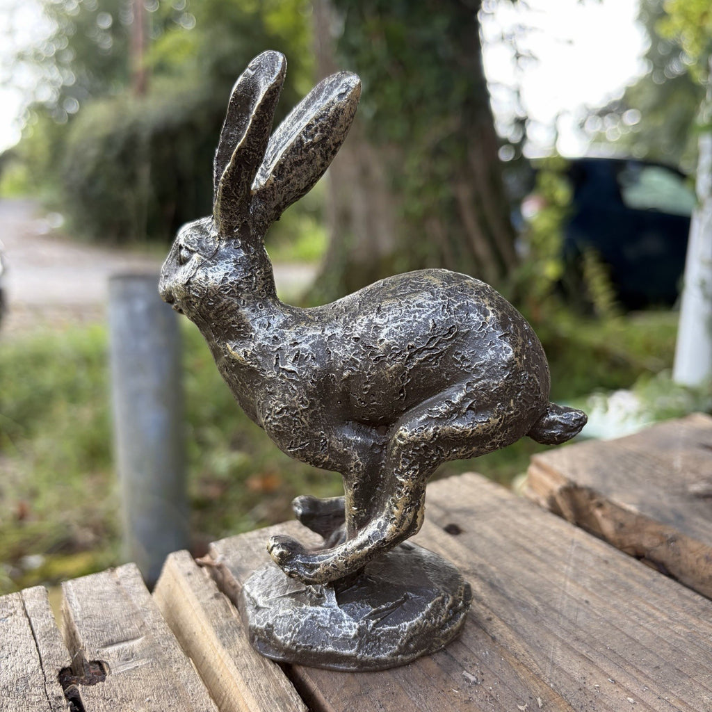 Gold Running Hare Resin Statue