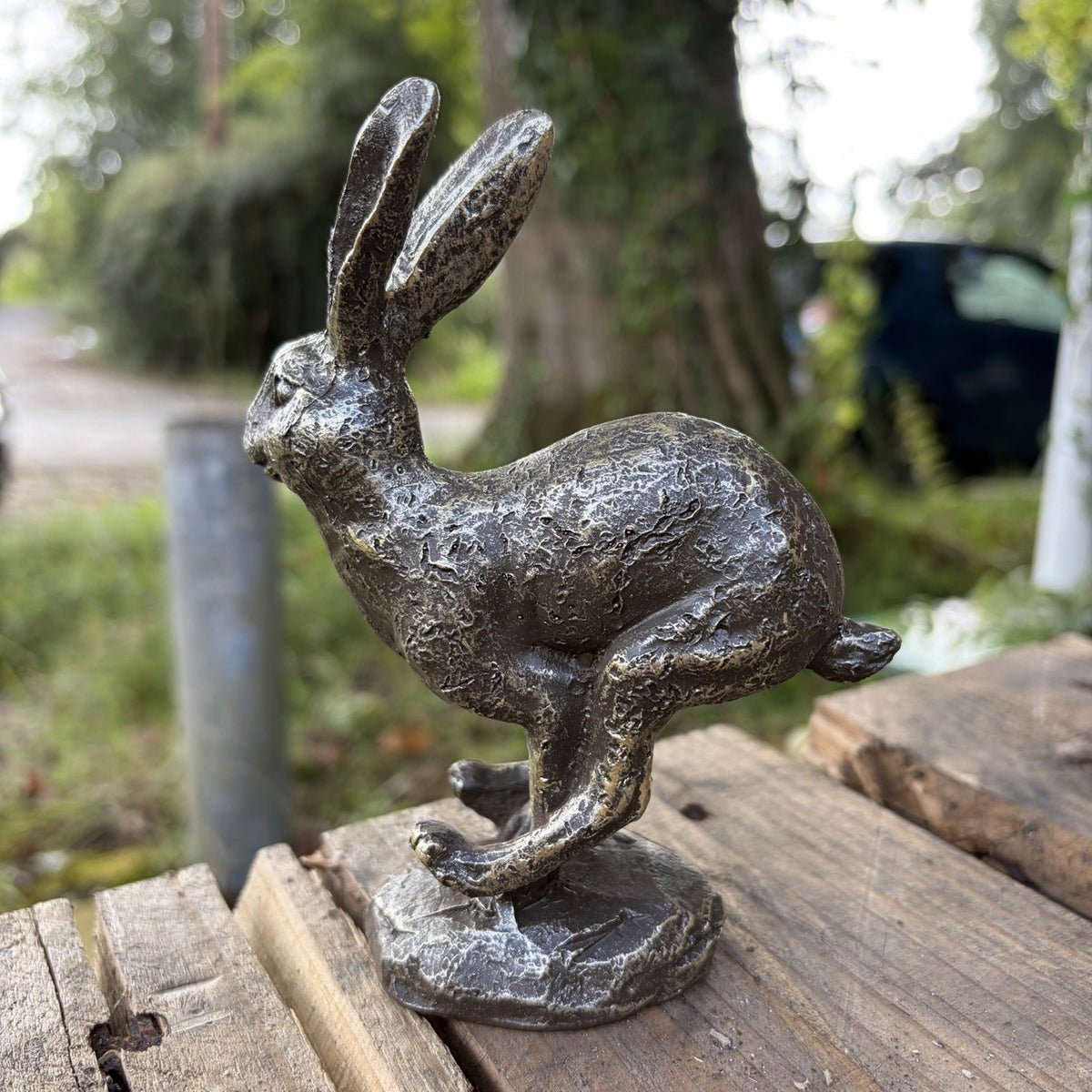 Gold Running Hare Resin Statue