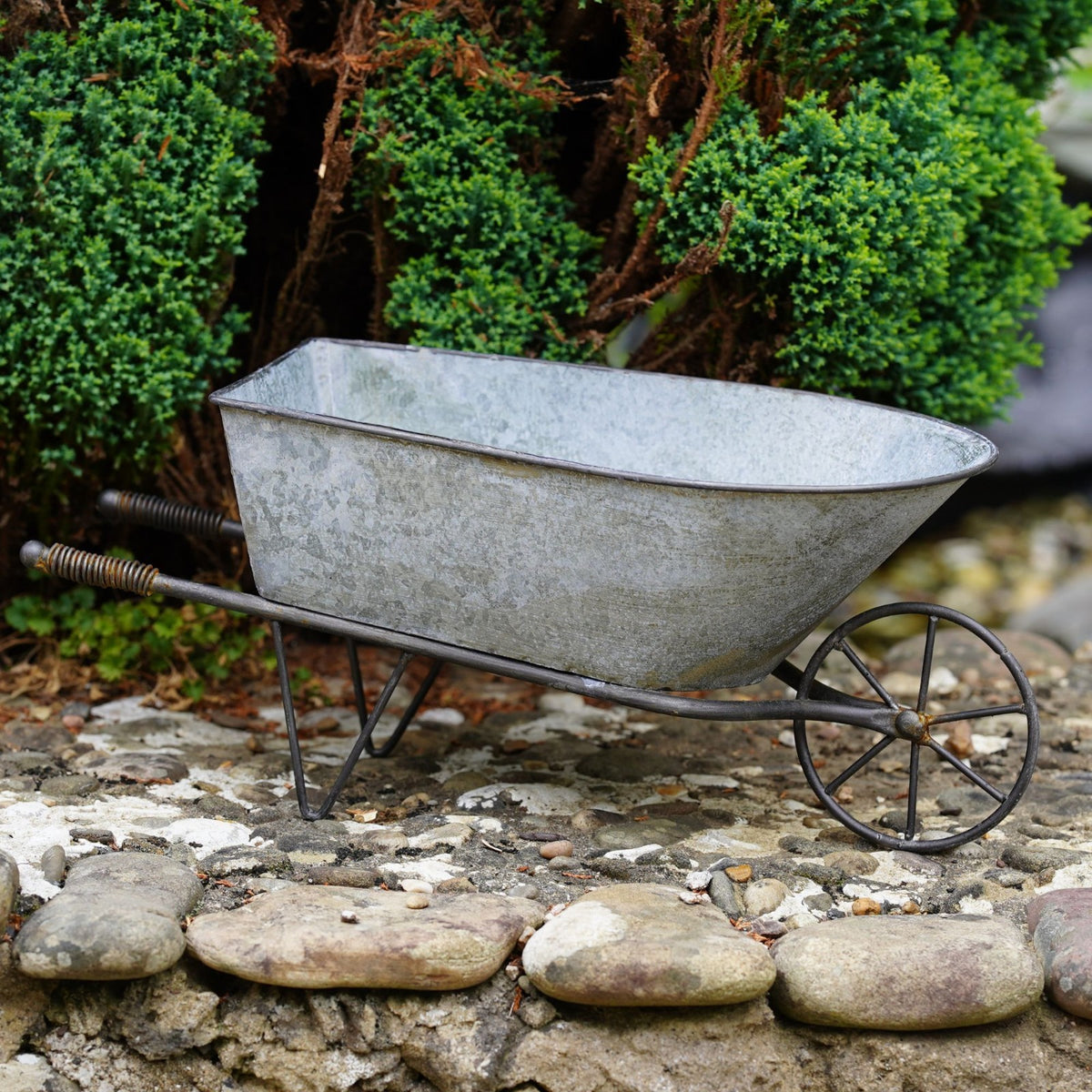 Galvanised Wheelbarrow Planter, Zinc Metal Flower Pot