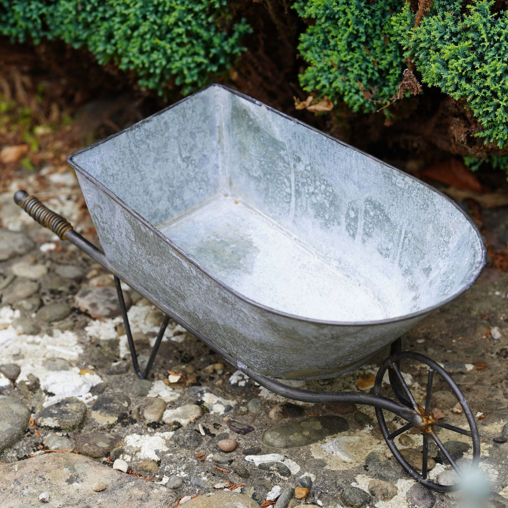 Galvanised Wheelbarrow Planter, Zinc Metal Flower Pot