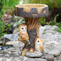 Woodland Owl Bird Bath – Resin Tree Stump Garden Ornament