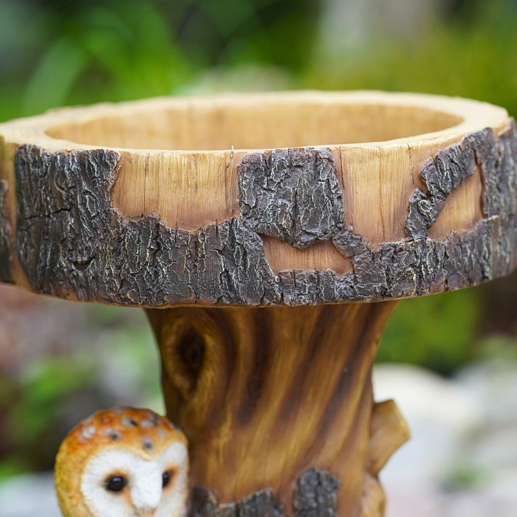 Woodland Owl Bird Bath – Resin Tree Stump Garden Ornament