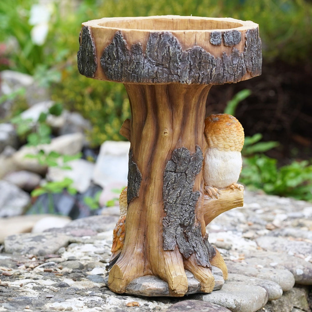 Woodland Owl Bird Bath – Resin Tree Stump Garden Ornament