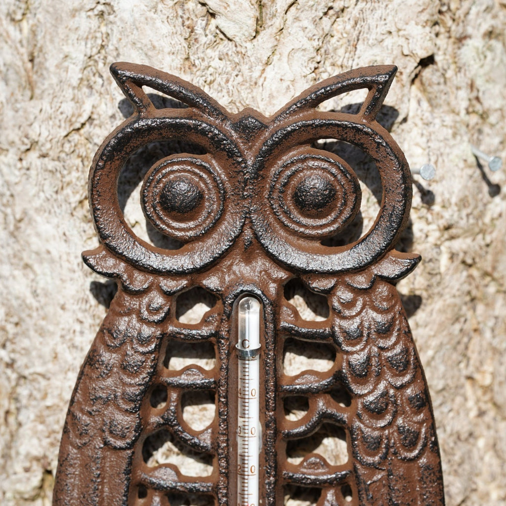 Cast Iron Owl Garden Wall Thermometer