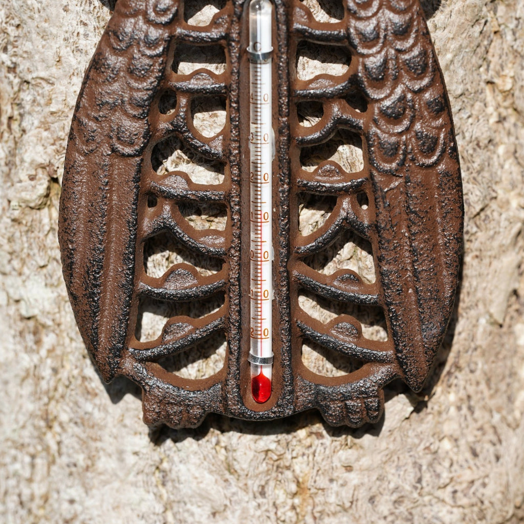 Cast Iron Owl Garden Wall Thermometer