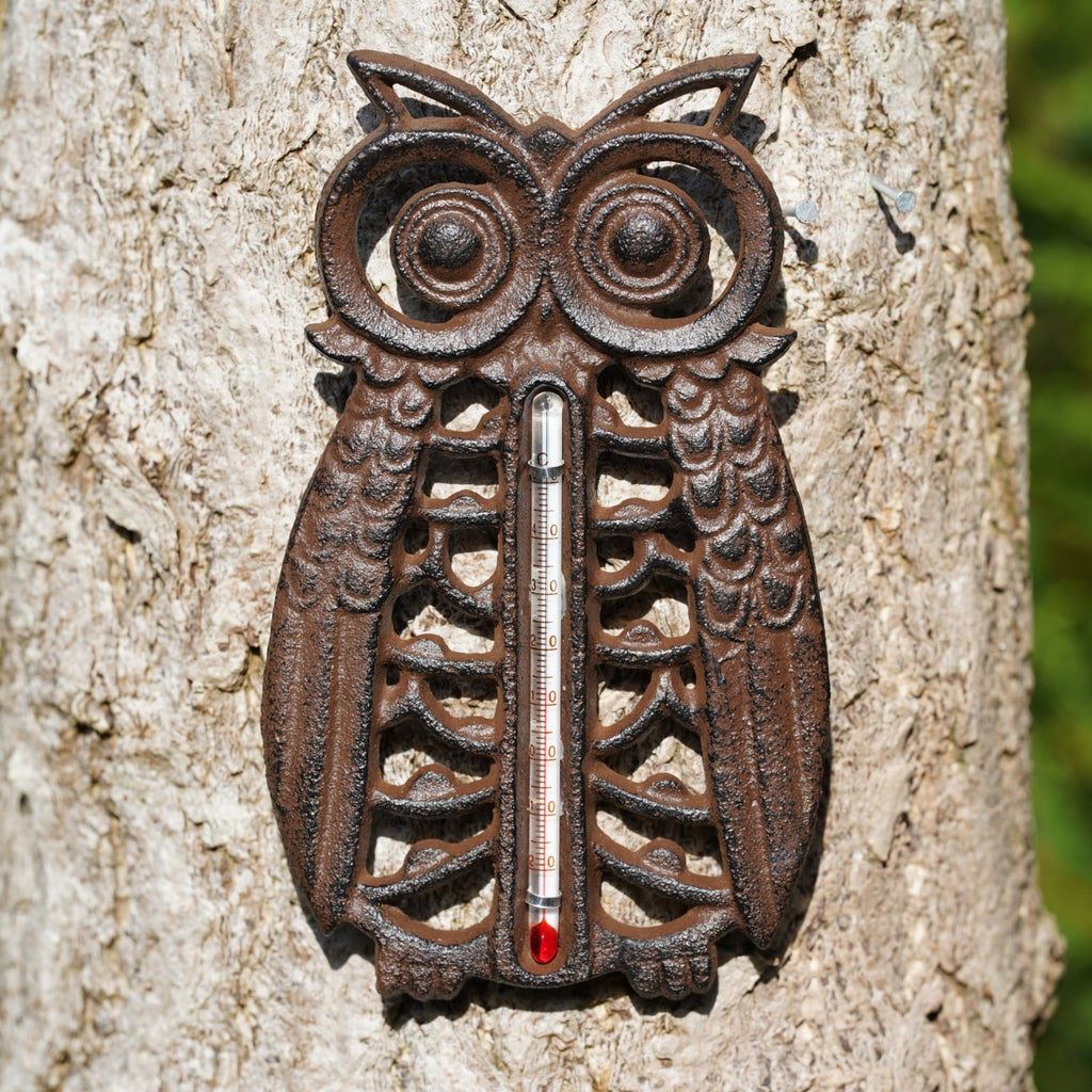 Cast Iron Owl Garden Wall Thermometer