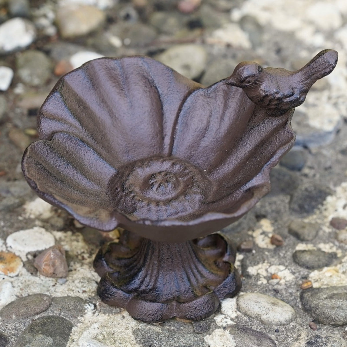 Cast Iron Bird Bath Feeder Floral Shell