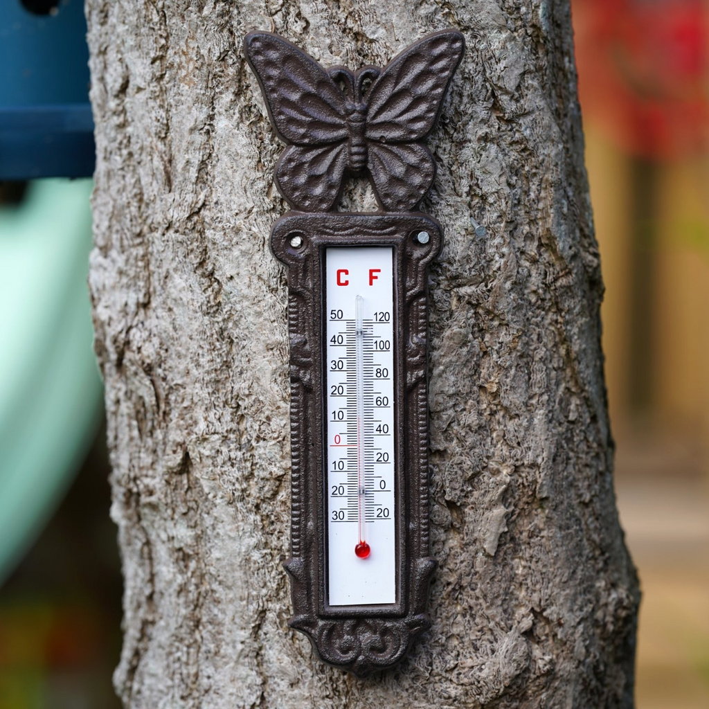 Cast Iron Butterfly Garden Wall Thermometer