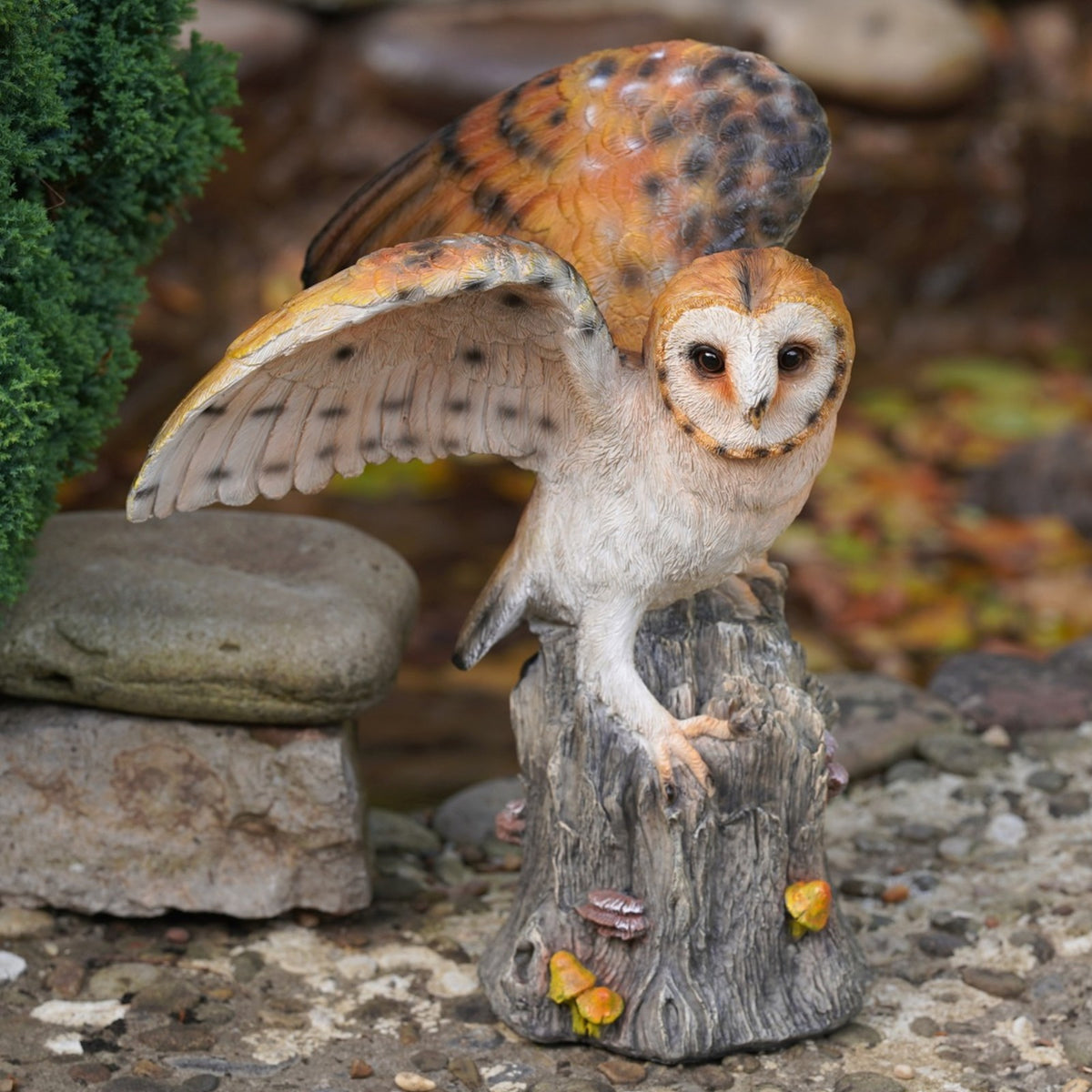 Large Winged Barn Owl Resin Garden Statue