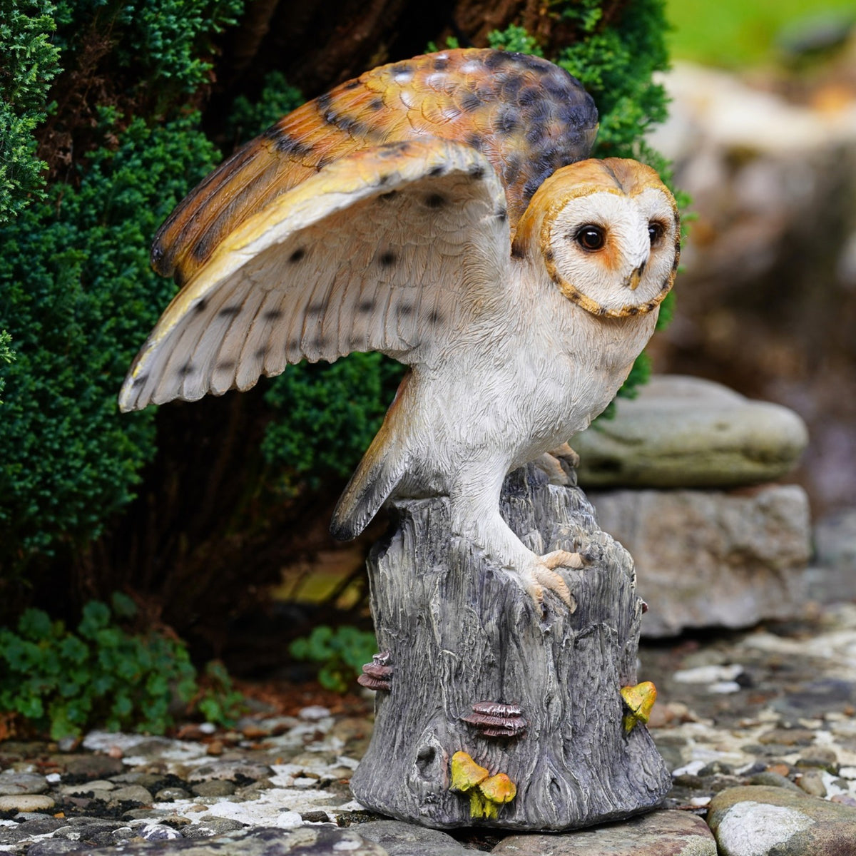 Large Winged Barn Owl Resin Garden Statue