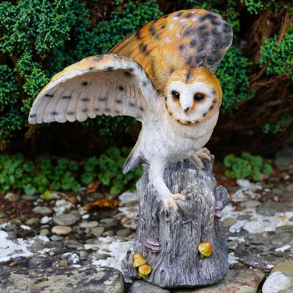 Large Winged Barn Owl Resin Garden Statue