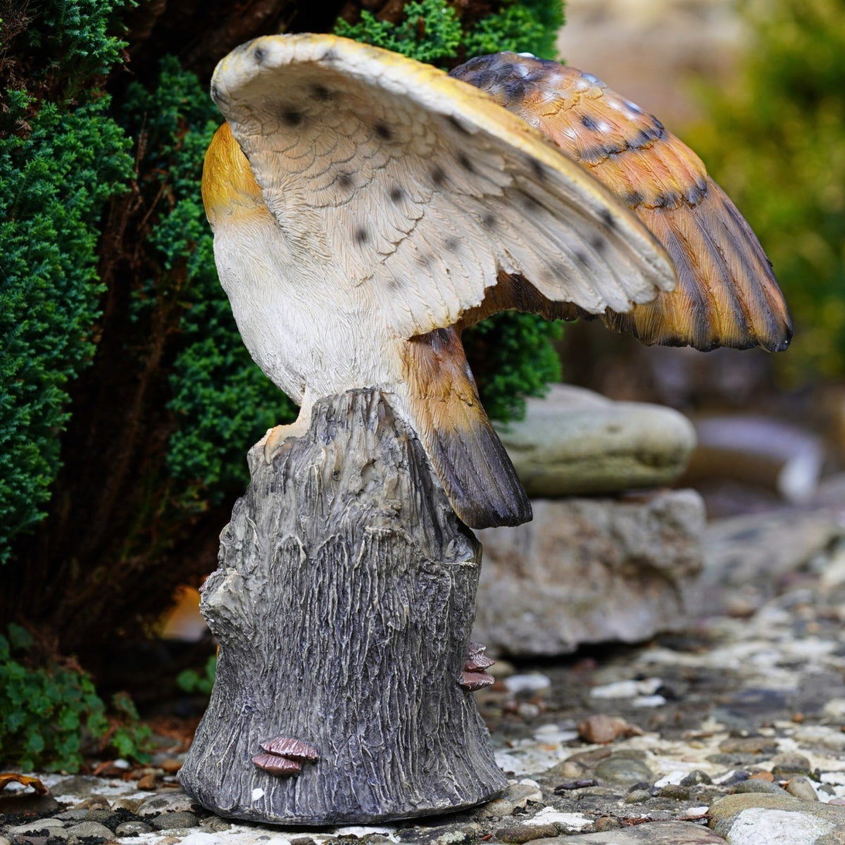 Large Winged Barn Owl Resin Garden Statue