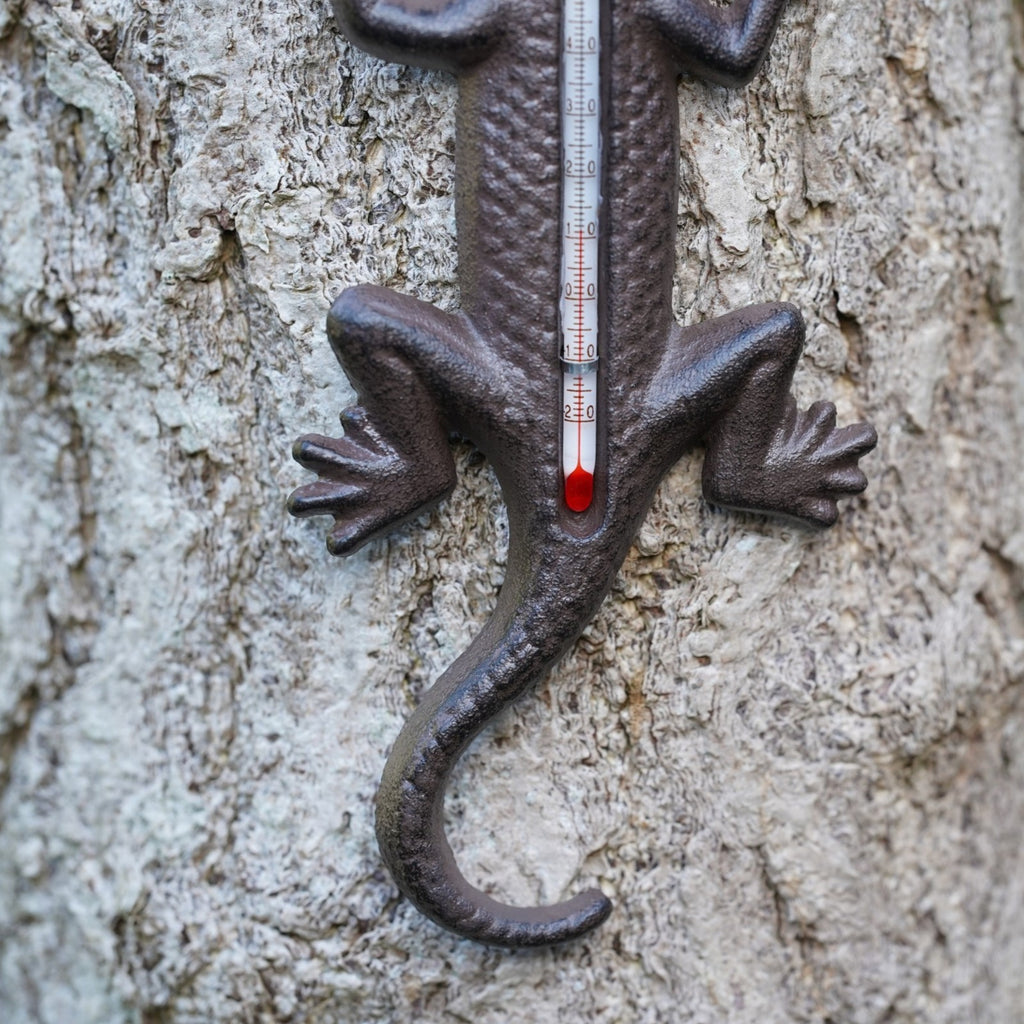 Cast Iron Gecko Garden Wall Thermometer