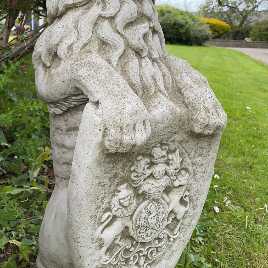 Pair of Armorial Lion Stone Statues