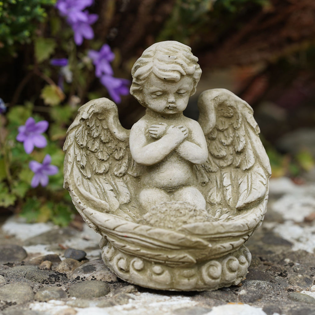 Peaceful Cherub Stone Garden Statue
